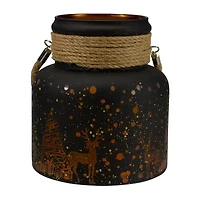 Northlight 8in Gold Deer And Pine Trees Glass Candle Holder
