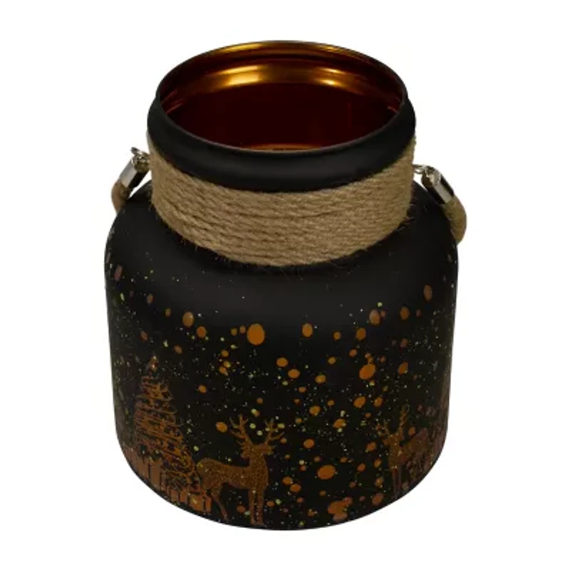 Northlight 8in Gold Deer And Pine Trees Glass Candle Holder
