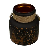 Northlight 8in Gold Deer And Pine Trees Glass Candle Holder