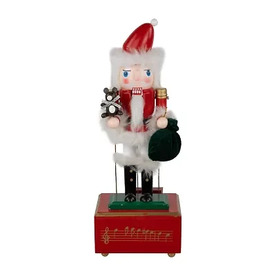 Northlight Animated And Musical Santa With Bear - 12in Wood Plays Music Christmas Nutcracker
