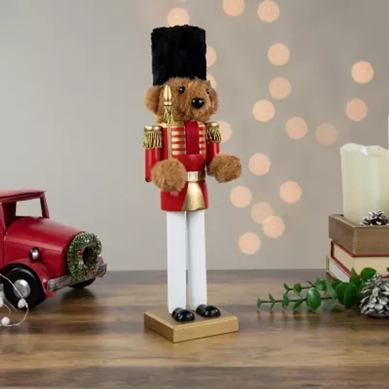 Northlight Plush Teddy Bear Soldier - 14in - Red And Gold Wood Christmas Nutcracker