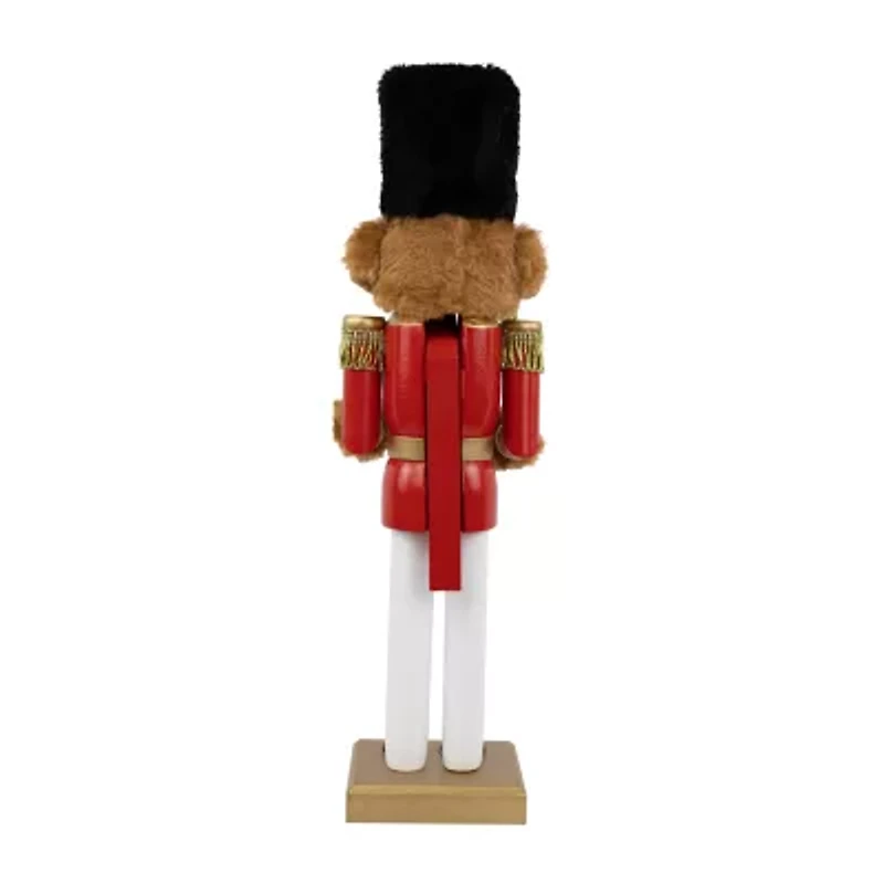Northlight Plush Teddy Bear Soldier - 14in - Red And Gold Wood Christmas Nutcracker