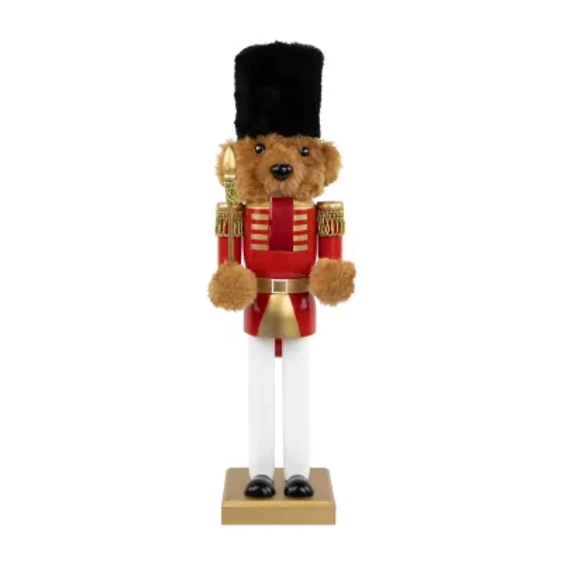 Northlight Plush Teddy Bear Soldier - 14in - Red And Gold Wood Christmas Nutcracker