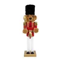 Northlight Plush Teddy Bear Soldier - 14in - Red And Gold Wood Christmas Nutcracker