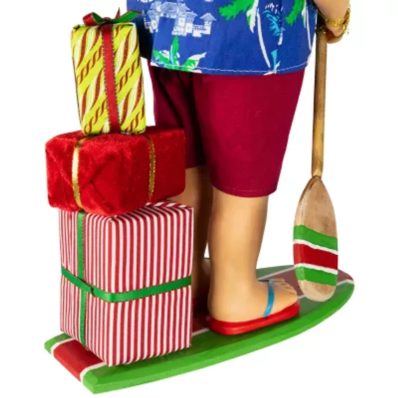 Northlight Santa On A Paddle Board - 18in Christmas Figurine
