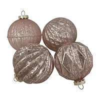 Northlight Finial And Glass Ball - 3.25in - Blush Pink - Set Of 12 Christmas Ornament