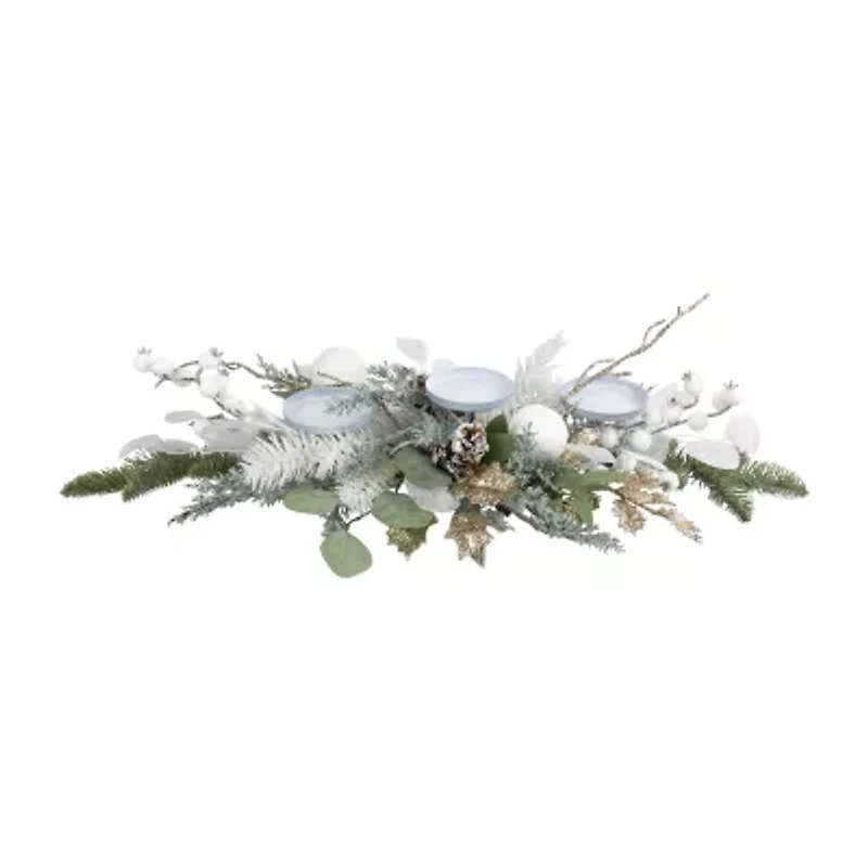 Northlight Mixed Winter Foliage And Berries Pillar - 24in Candle Holder