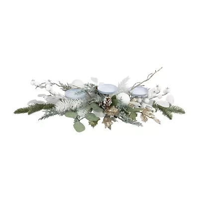 Northlight Mixed Winter Foliage And Berries Pillar - 24in Candle Holder