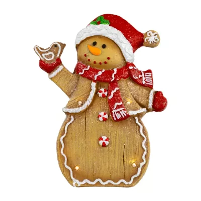 Northlight Led Lighted Gingerbread Snowman With Bird - 15in Christmas Figurine