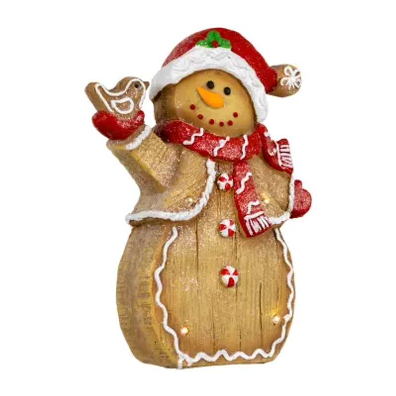 Northlight Led Lighted Gingerbread Snowman With Bird - 15in Christmas Figurine