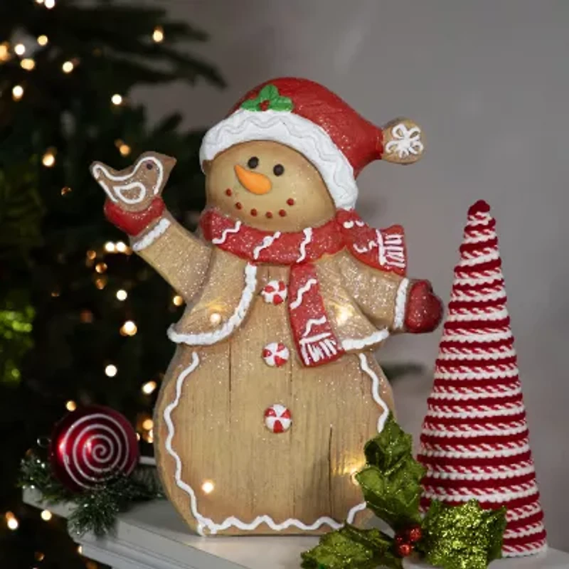Northlight Led Lighted Gingerbread Snowman With Bird - 15in Christmas Figurine