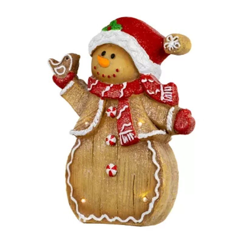 Northlight Led Lighted Gingerbread Snowman With Bird - 15in Christmas Figurine