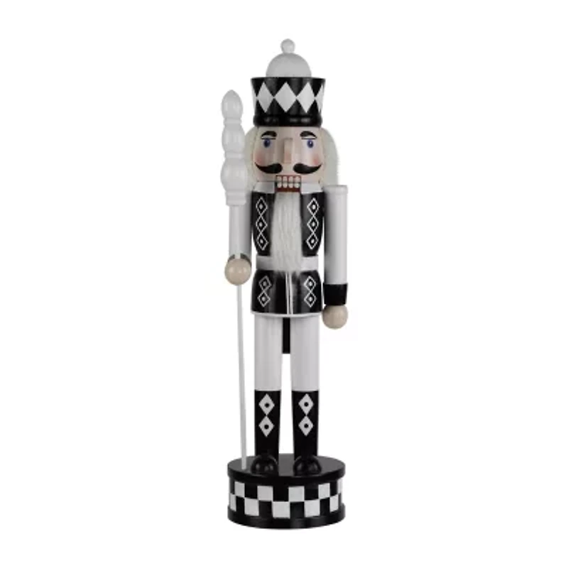 Northlight Checkered Soldier With Scepter Figure - 15in - Black And White Wood Christmas Nutcracker