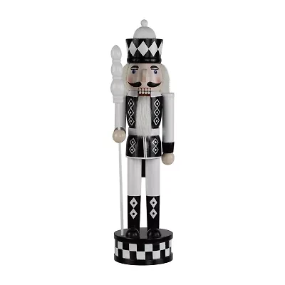 Northlight Checkered Soldier With Scepter Figure - 15in - Black And White Wood Christmas Nutcracker