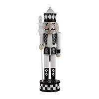 Northlight Checkered Soldier With Scepter Figure - 15in - Black And White Wood Christmas Nutcracker