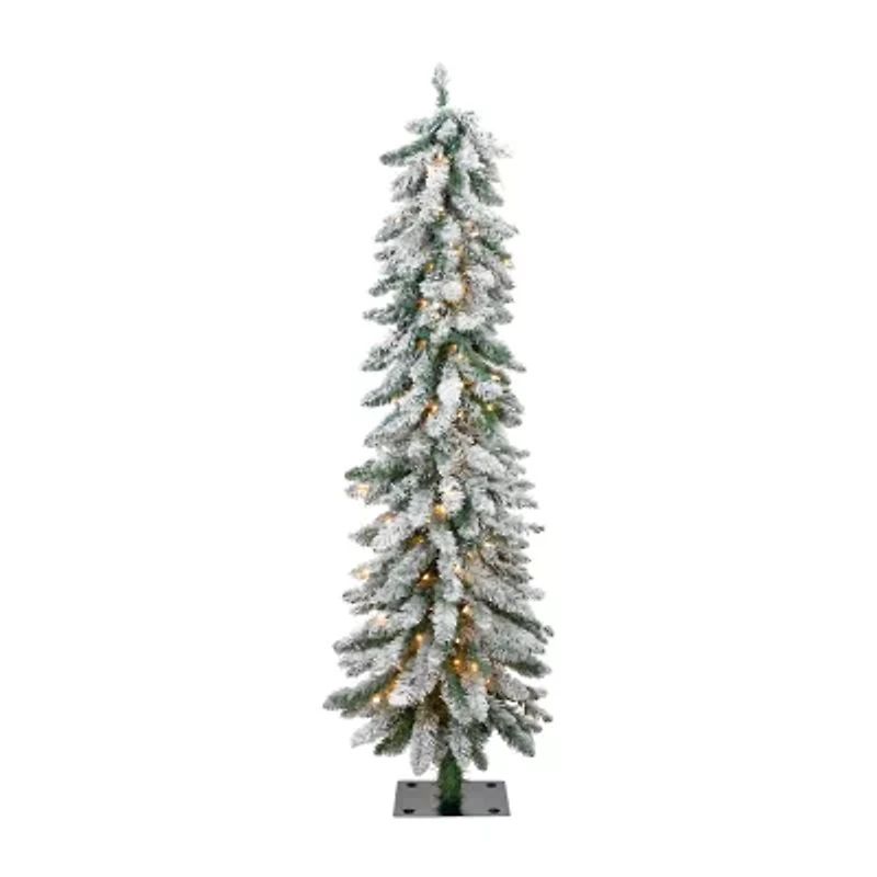 Northlight Pre-Lit Pencil Flocked Alpine Clear Lights Foot Flocked Pine Christmas Tree