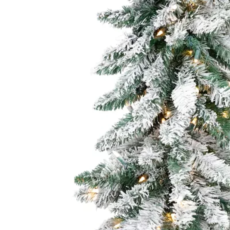 Northlight Pre-Lit Pencil Flocked Alpine Clear Lights Foot Flocked Pine Christmas Tree
