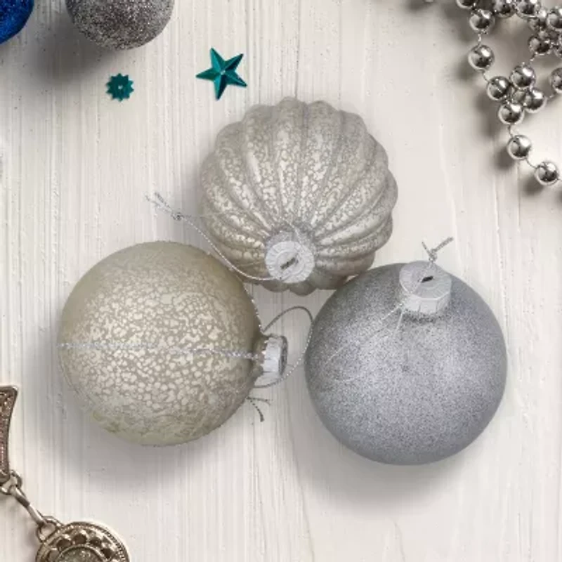 Northlight 2-Finish Glass Ball - 3in (80mm) - Gold And Silver - 9ct Christmas Ornament