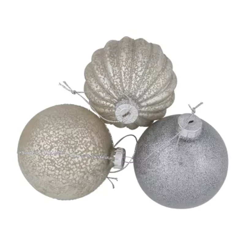 Northlight 2-Finish Glass Ball - 3in (80mm) - Gold And Silver - 9ct Christmas Ornament