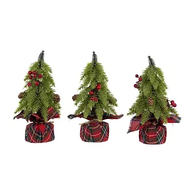Northlight Mini Downswept Pine S With Pine Cones - 9in - Set Of 3 Pine Christmas Tree