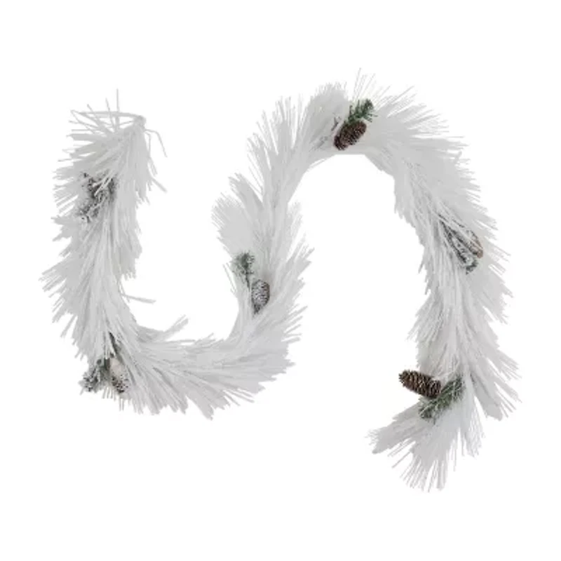 Northlight 6ft X 10in White Flocked With Pine Cones Unlit Flocked Christmas Indoor Garland