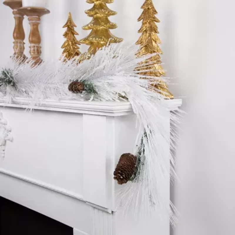 Northlight 6ft X 10in White Flocked With Pine Cones Unlit Flocked Christmas Indoor Garland