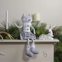 Northlight Girl Fox Sitting With Dangling Legs - 22in - Gray And White Christmas Figurine