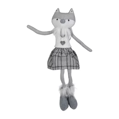 Northlight Girl Fox Sitting With Dangling Legs - 22in - Gray And White Christmas Figurine