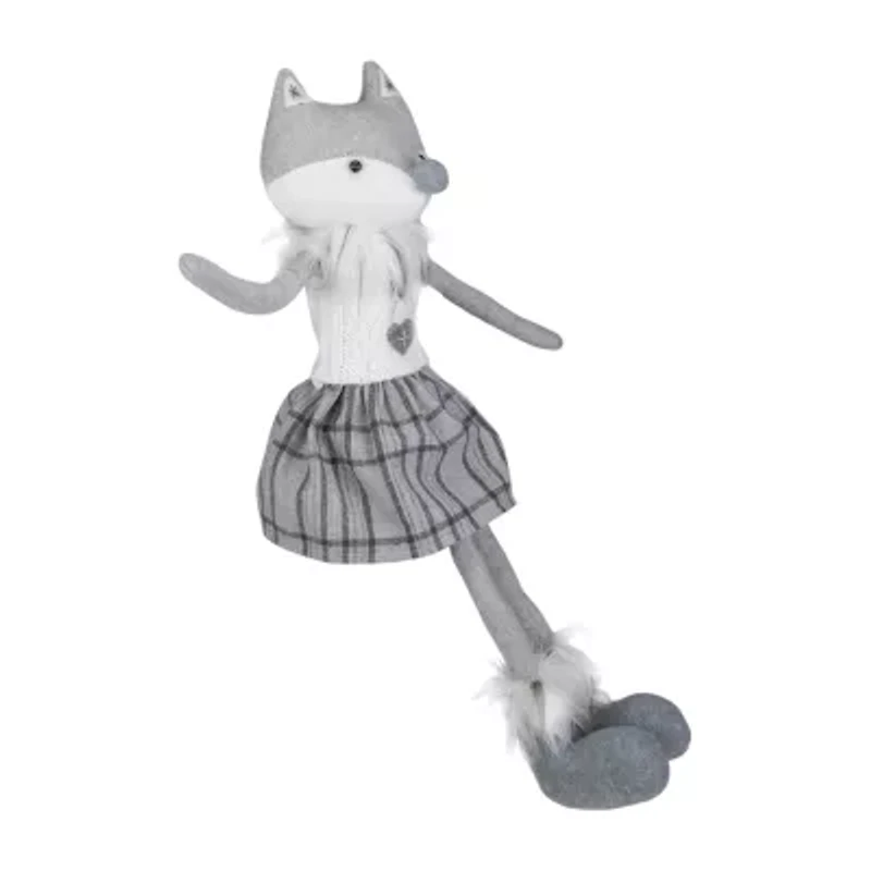 Northlight Girl Fox Sitting With Dangling Legs - 22in - Gray And White Christmas Figurine