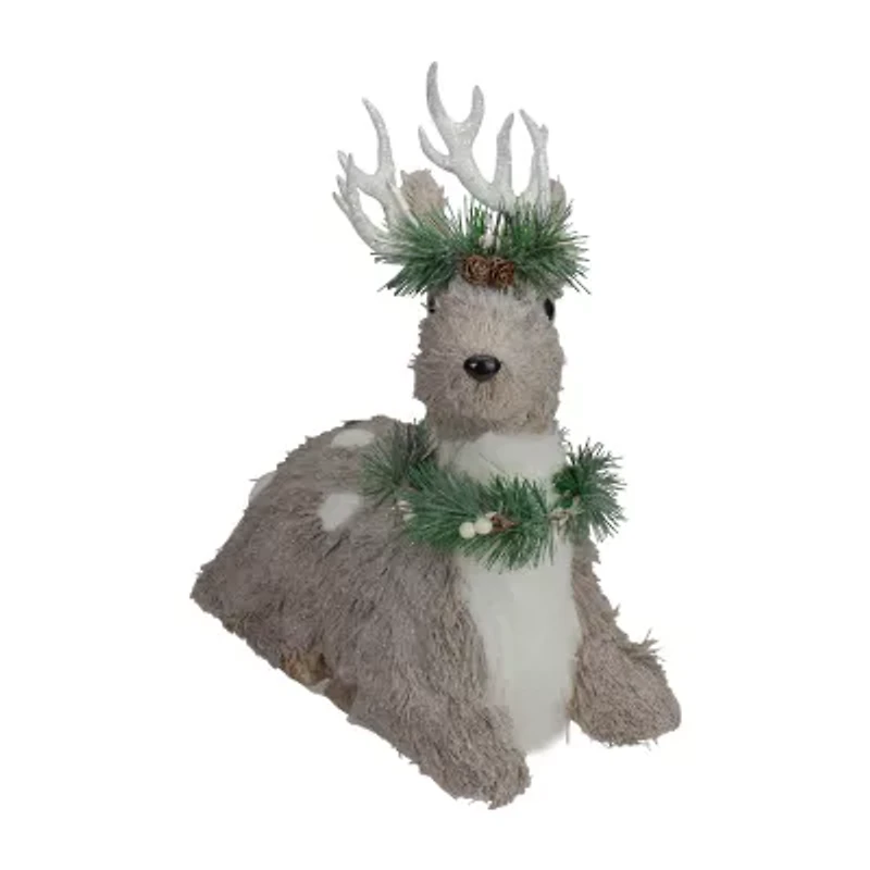 Northlight Sitting Sisal Reindeer With - 14in - Gray Christmas Figurine