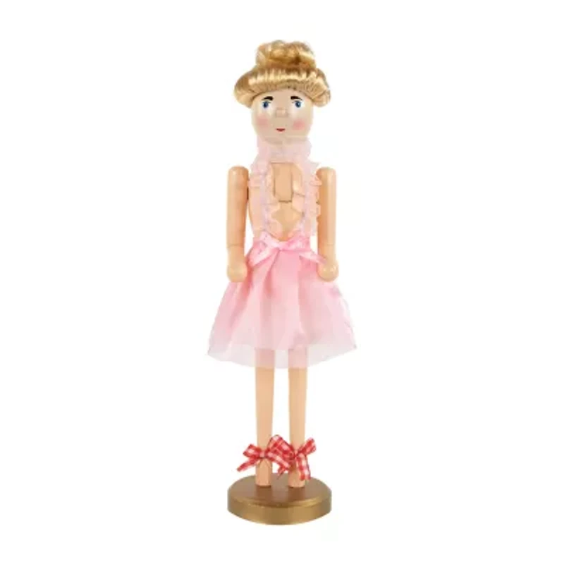 Northlight 15.5in Pink Tutu Blonde Wooden Ballerina Wooden Wood Christmas Nutcracker