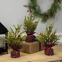 Northlight Mini Glittered Pine With Berries - 9in - Set Of 3 Pine Christmas Tree
