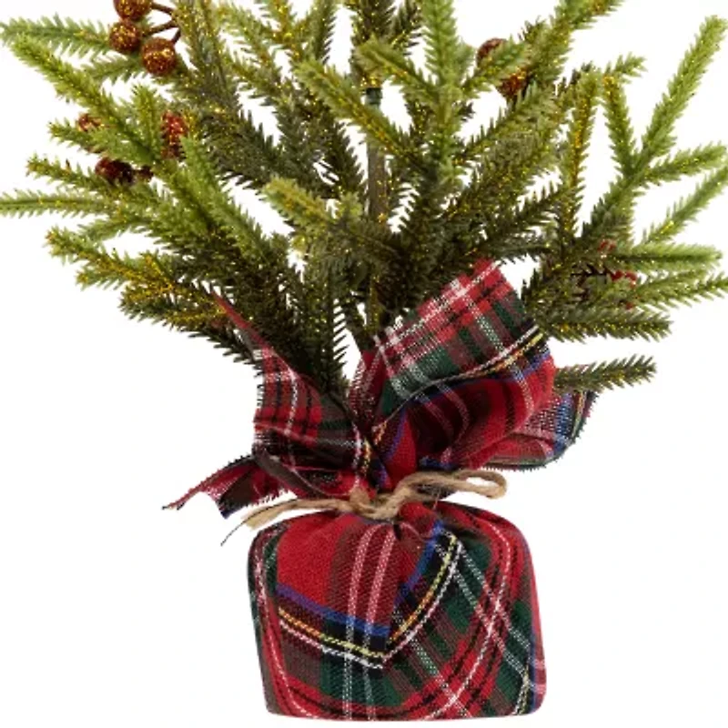 Northlight Mini Glittered Pine With Berries - 9in - Set Of 3 Pine Christmas Tree