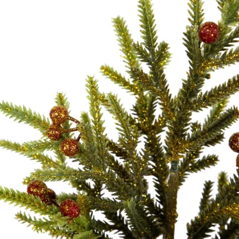 Northlight Mini Glittered Pine With Berries - 9in - Set Of 3 Pine Christmas Tree