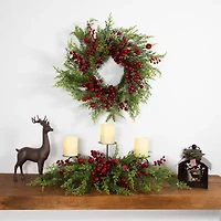 Northlight Apples And Berries Triple Pillar - 36in - Green And Red Candle Holder