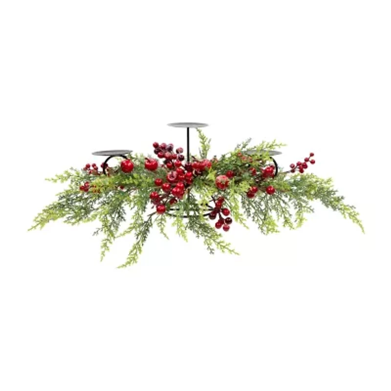 Northlight Apples And Berries Triple Pillar - 36in - Green And Red Candle Holder