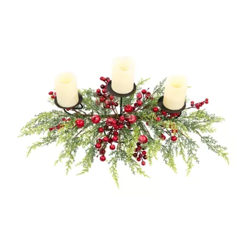 Northlight Apples And Berries Triple Pillar - 36in - Green And Red Candle Holder
