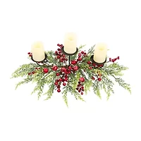 Northlight Apples And Berries Triple Pillar - 36in - Green And Red Candle Holder