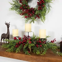 Northlight Apples And Berries Triple Pillar - 36in - Green And Red Candle Holder