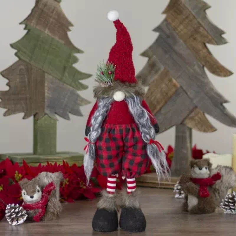Northlight Buffalo Plaid Girl With Pigtails Figure - 17in - Red And Black Christmas Gnome