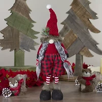 Northlight Buffalo Plaid Girl With Pigtails Figure - 17in - Red And Black Christmas Gnome