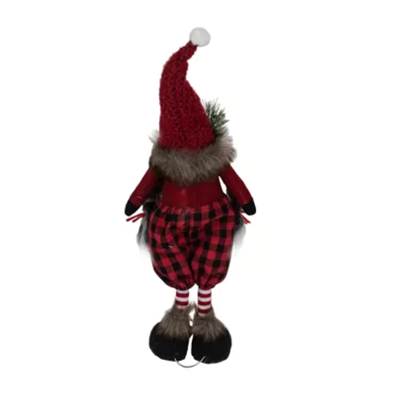 Northlight Buffalo Plaid Girl With Pigtails Figure - 17in - Red And Black Christmas Gnome