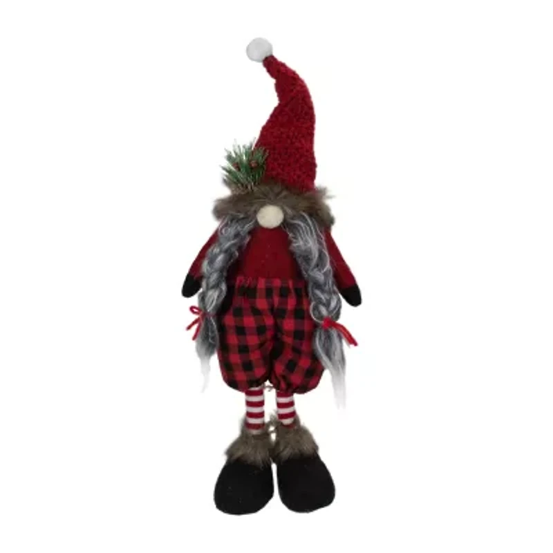 Northlight Buffalo Plaid Girl With Pigtails Figure - 17in - Red And Black Christmas Gnome