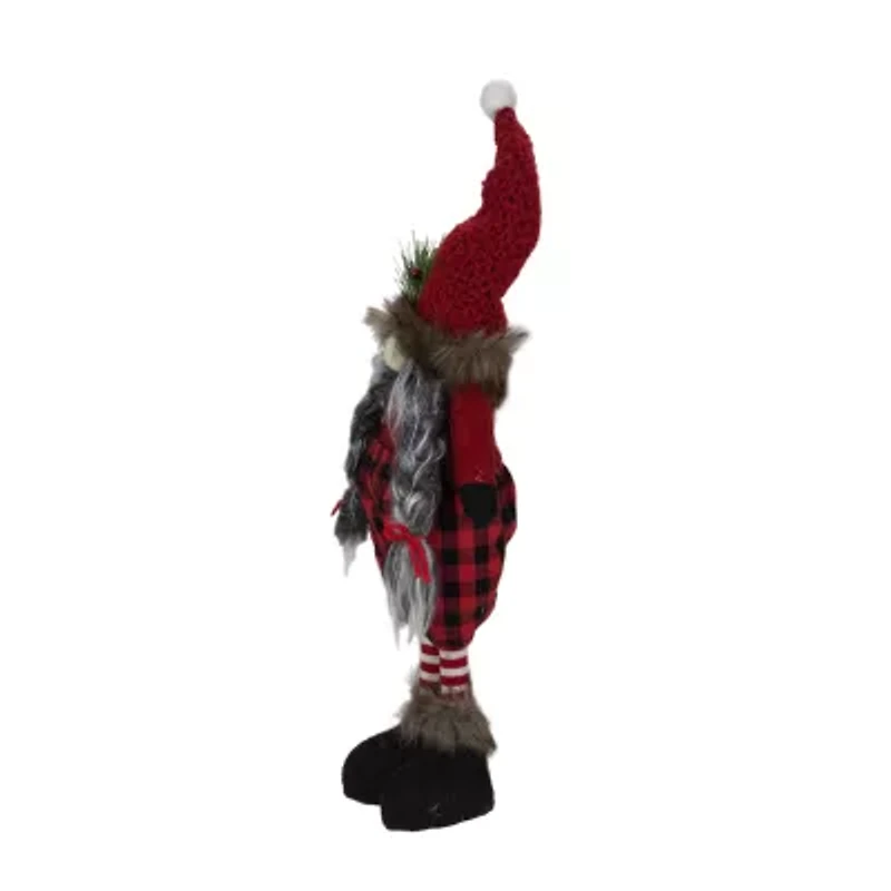 Northlight Buffalo Plaid Girl With Pigtails Figure - 17in - Red And Black Christmas Gnome