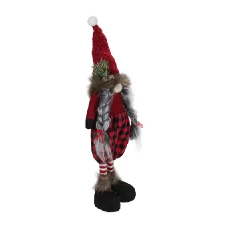 Northlight Buffalo Plaid Girl With Pigtails Figure - 17in - Red And Black Christmas Gnome