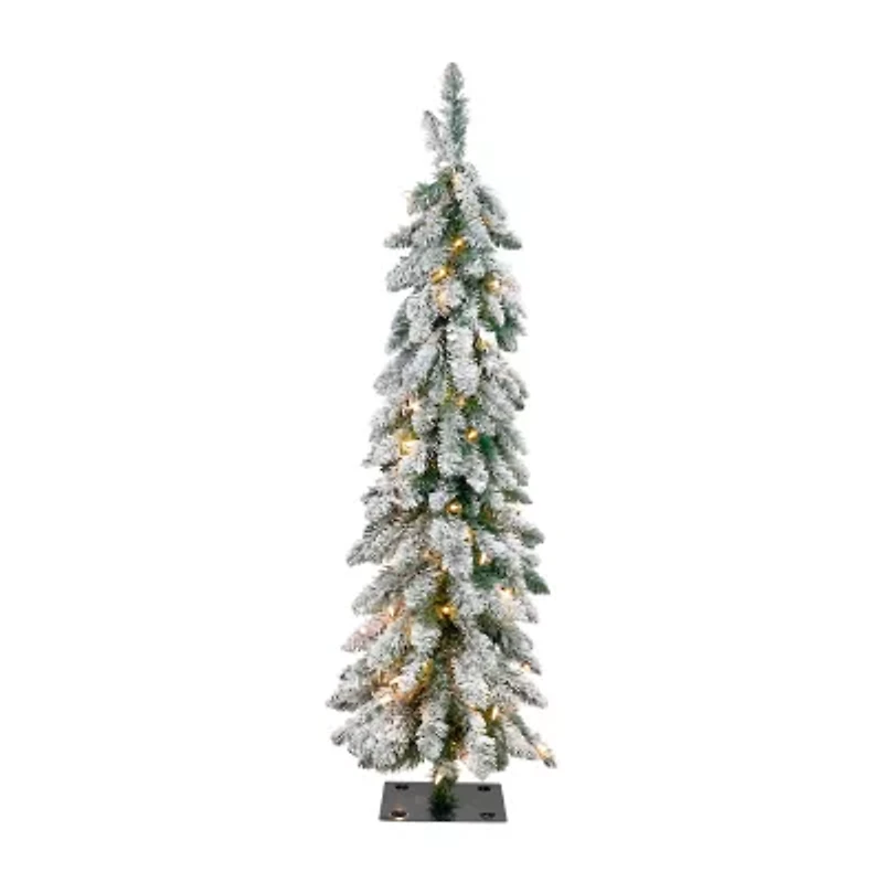 Northlight 4ft Prelit Pencil Flocked Alpine Artificial Clear Lights 4 Foot Flocked Pine Christmas Tree