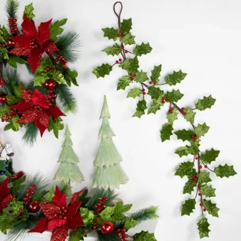 Northlight Glittered Holly With Berry - 3.5ft X 9in - Unlit Christmas Indoor Garland