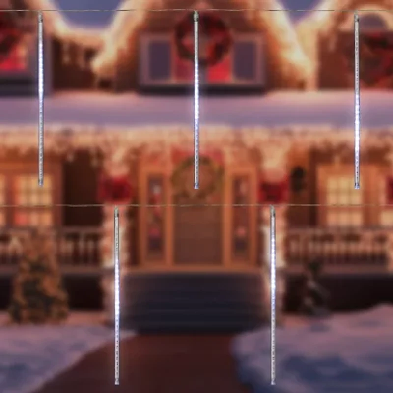 Northlight Set Of 10 White Led Snowfall Icicle Tube Lights - 20.5 Ft Clear Wire Indoor Icicle Lights
