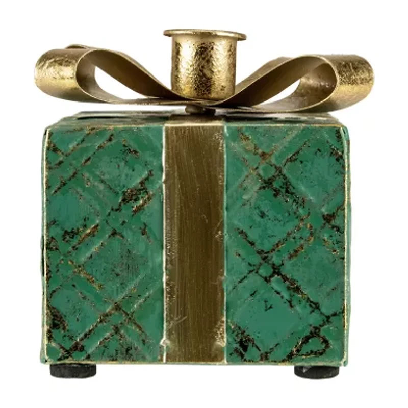 Northlight 4.5in Green Metal Gift Box Taper Candle Holder