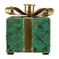 Northlight 4.5in Green Metal Gift Box Taper Candle Holder